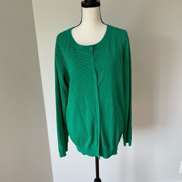 Woman Within size medium green cardigan with small polka dots NWT office work - Picture 7 of 13